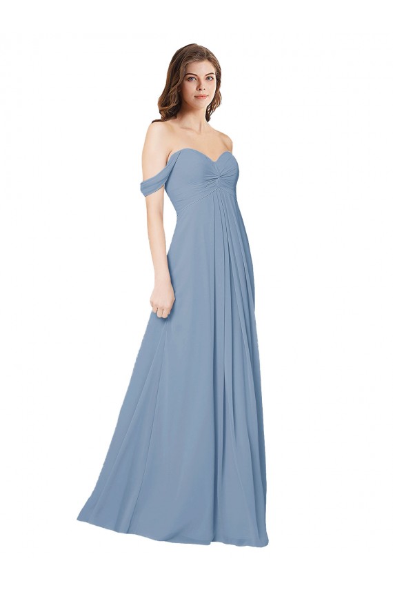 Empire Waist Off the Shoulder Chiffon Bridesmaid Dress with Sweetheart Bodice