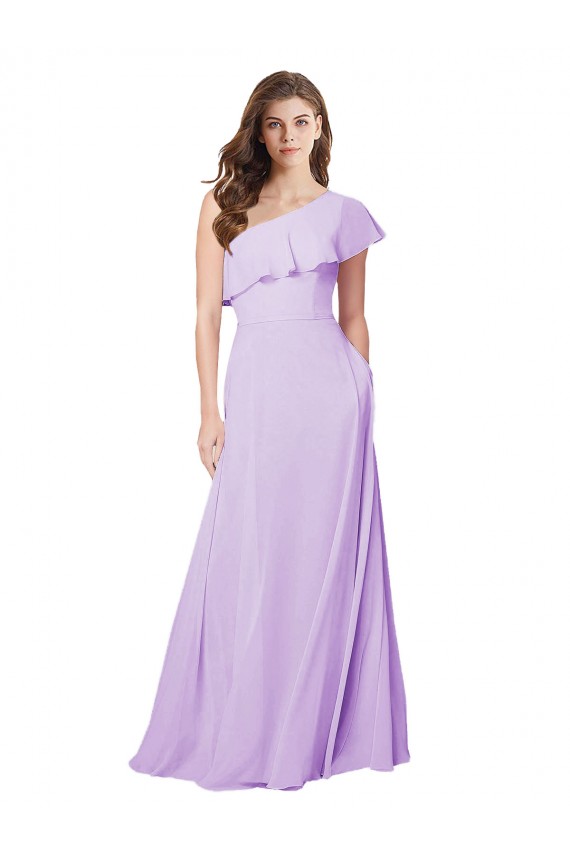 Draped One Shoulder Long Chiffon Bridesmaid Dress 