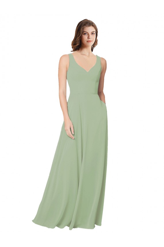 A-Line Open Back Chiffon Bridesmaid Dress with Pockets