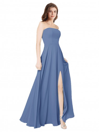 Cheap Strapless Long Chiffon Bridesmaid Dress with Front Slit Perth
