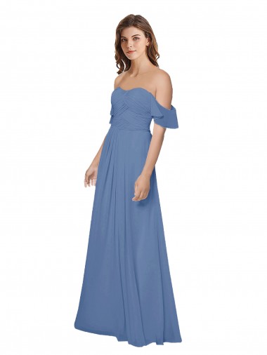Cheap Flutter Sleeves Scoop Neck Off the Shoulder Long Chiffon Bridesmaid Dress Perth