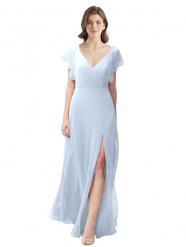 Cheap Flutter Sleeves Long Chiffon Bridesmaid Dress with Daring Open Back and Side Slit Perth