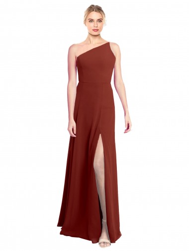 Cheap Fit and Flare One Shoulder Long Chiffon Bridesmaid Dress with High Slit Perth