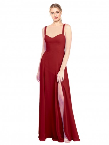 Cheap Sweetheart Neckline Long Chiffon Bridesmaid Dress with Side Slit and Wide Straps Perth