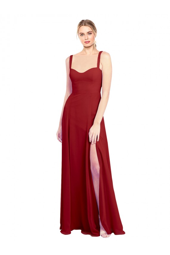 Sweetheart Neckline Long Chiffon Bridesmaid Dress with Side Slit and Wide Straps