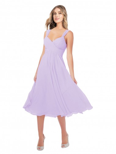 Cheap Draped Midi Length Chiffon Cocktail Bridesmaid Dress with Ruched Bodice Perth