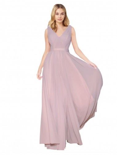 Cheap Draped V-Neck Long Chiffon Bridesmaid Dress / Formal Prom Dress with Shirred Bodice Perth