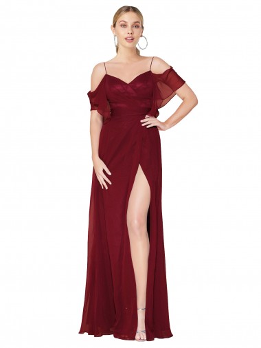 Cheap Cold Shoulder Long Mermaid Chiffon Bridesmaid Dress / Formal Prom Dress with Straps Perth