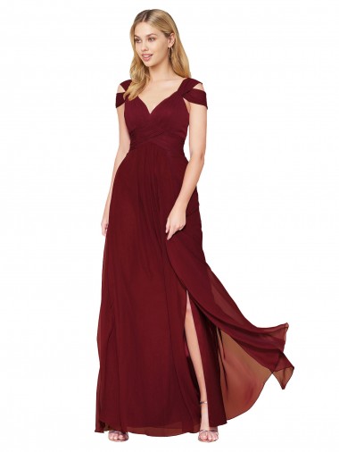 Cheap Off the Shoulder Long Chiffon Bridesmaid Dress / Formal Prom Dress with Side Slit Perth