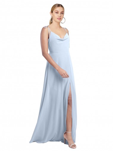 Cheap Draped Cowl Neck Tied Straps Long Chiffon Bridesmaid Dress with Slit Perth