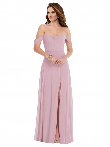 Cheap Off the Shoulder Draped Sleeve Maxi Bridesmaid Dress with Front Slit Perth