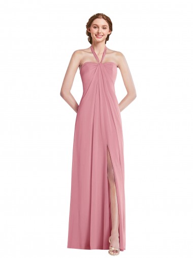 Cheap Draped Chiffon Grecian Column Bridesmaid Dress with Front Slit Perth