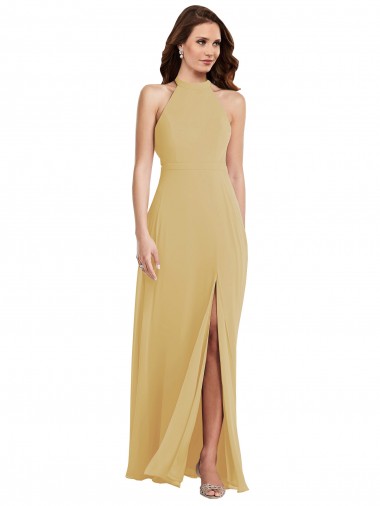 Cheap Stand Collar Halter Maxi Bridesmaid Dress with Criss Cross Open Back Perth
