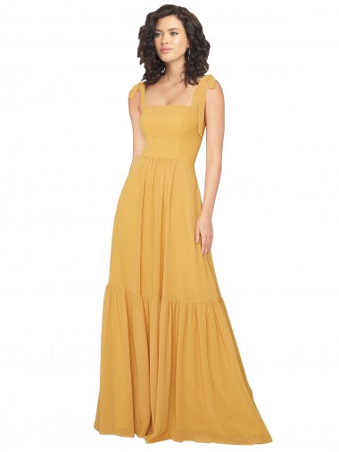 Cheap Tied Strap Square Neck Long Chiffon Bridesmaid Dress Perth
