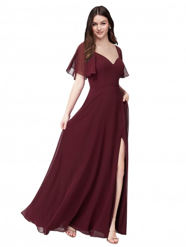 Cheap Chiffon Flutter Sleeve Sweetheart Bridesmaid Dress Perth