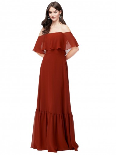 Cheap Off the Shoulder Ruffle Chiffon Bridesmaid Dress Perth
