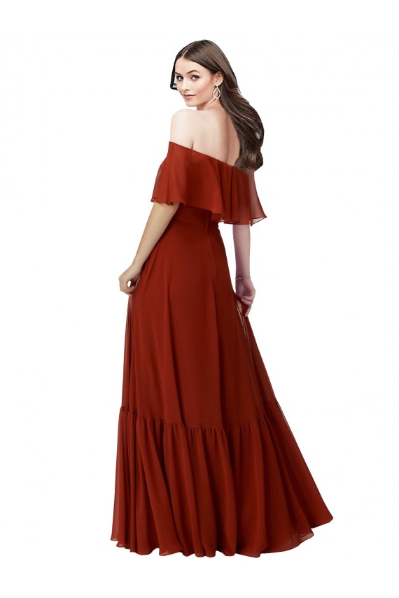 Off the Shoulder Ruffle Chiffon Bridesmaid Dress