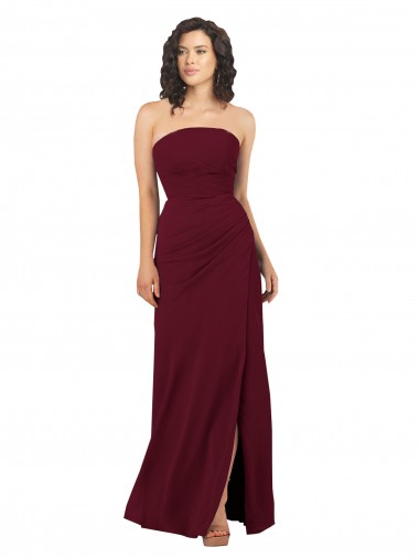 Cheap Simple Strapless Chiffon Bridesmaid Dress with Rounded Neckline Perth