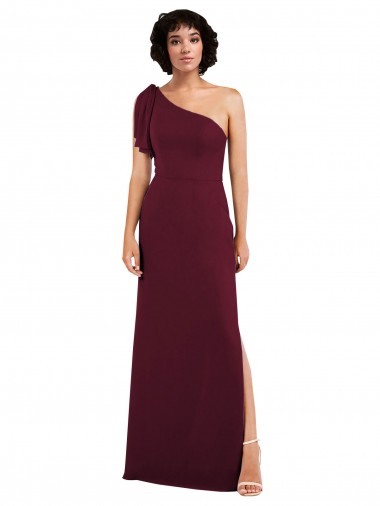 Cheap One Shoulder Chiffon Formal Bridesmaid Dress with Skirt Slit and Accent Strap Perth