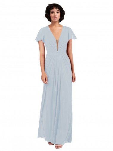 Cheap Deep V-Neckline Chiffon Bridesmaid Dress with Flutter Sleeves Perth