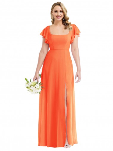 Cheap Flutter Sleeves Scoop Open Back Chiffon Maxi Bridesmaid Dress Perth