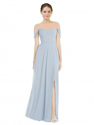 Cheap Off the Shoulder Basque Neck Maxi Bridesmaid Dress with Flounce Sleeves Perth