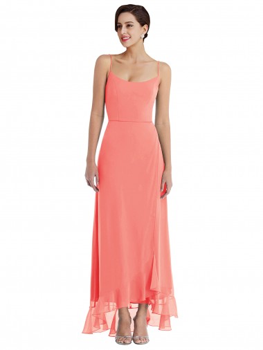 Cheap Scoop Neck Ruffle Trimmed High Low Maxi Bridesmaid Dress Perth