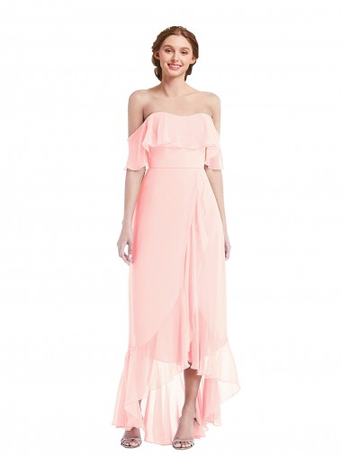 Cheap Off the Shoulder Ruffled High Low Maxi Bridesmaid Dress Perth