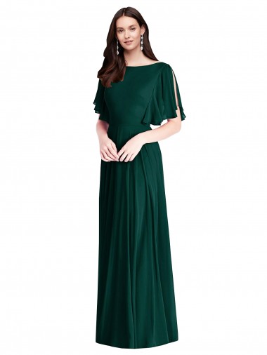 Cheap Backless Floor Length Split Sleeves Maxi Bridesmaid Dress Perth