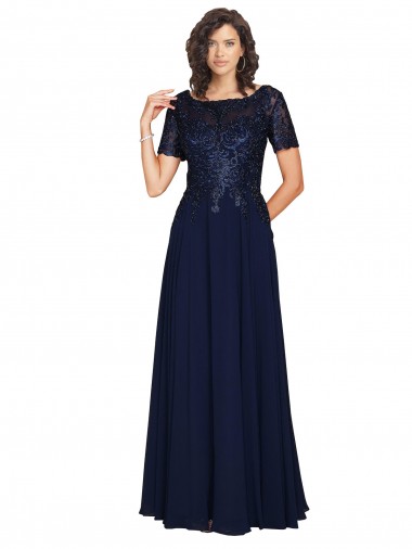 Cheap Short Sleeves A-Line Long Chiffon Bridesmaid Dress / Prom Dress with Beaded Bodice Perth