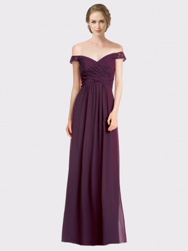 Cheap Sweetheart Long Bridesmaid Dress with Off the Shoulder Cap Sleeve Lace Bodice Perth