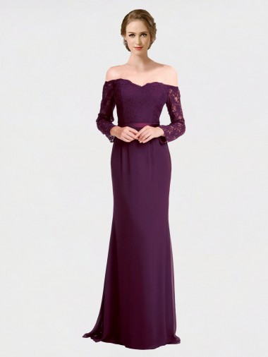 Cheap Full Length Long Bridesmaid Dress with Lace Off The Shoulder Bodice Perth