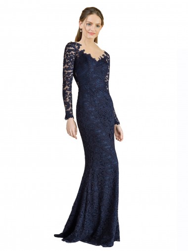Cheap Illusion Long Sleeves Lace Bridesmaid Dress / Prom Dress with Sheer Keyhole Back Perth