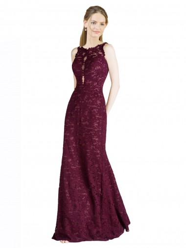Cheap Long Lace Bridesmaid Dress / Prom Dress with Peekaboo Bodice and Keyhole Back Perth