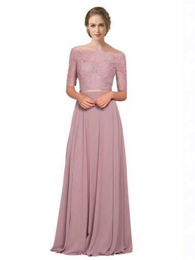 Cheap Off the Shoulder Lace Crop Top A-Line Chiffon Bridesmaid Dress / Prom Dress Perth