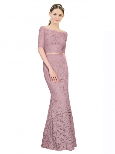Cheap Short Sleeves Crop Top Mermaid Lace Bridesmaid Dress / Prom Dress Perth