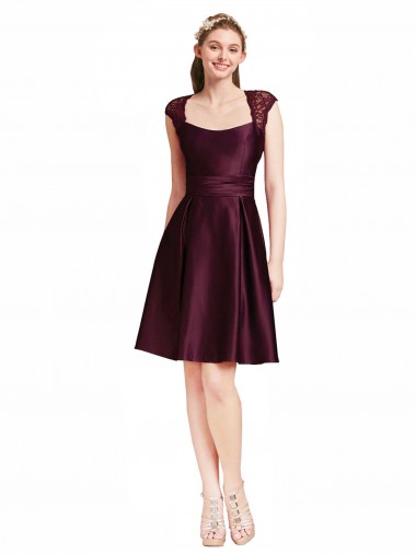 Cheap Short Knee Length Lace Cocktail Bridesmaid Dress with Square Neck Perth