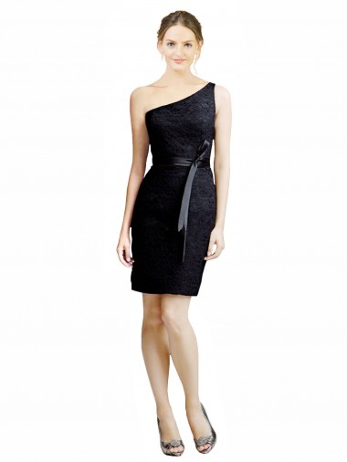 Cheap One Shoulder Short Lace Cocktail Bridesmaid Dress with Satin Waistband Perth