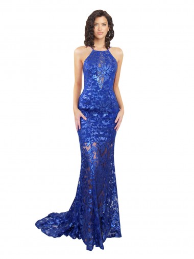 Cheap High Neck Long Open Back Lace Bridesmaid Dress / Prom Dress with Train Perth