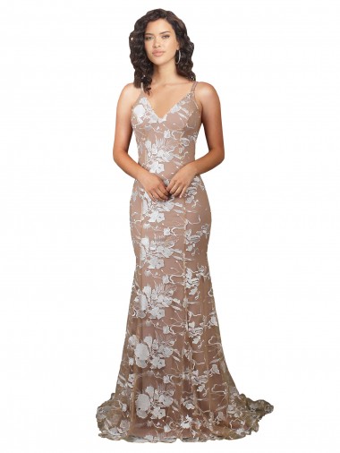 Cheap Fishtail Shaped V-Neck Embroidered Foral Lace Wedding Dress Perth