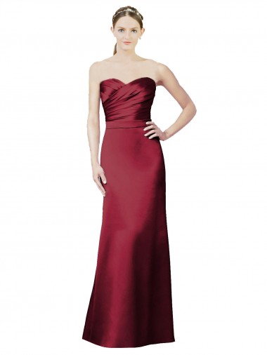 Cheap Strapless Satin Bridesmaid Dress with Asymmetrical Draped Bodice Perth