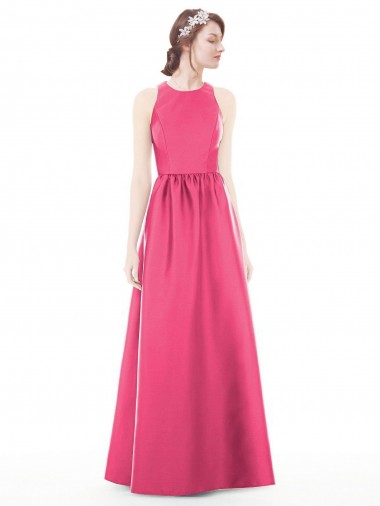 Cheap Jewel Neck Keyhole Back Sleek Long Satin Bridesmaid Dress Perth