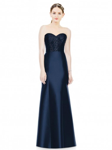 Cheap Full Length Strapless Satin Bridesmaid Dress with Lace Sweetheart Neckline Perth