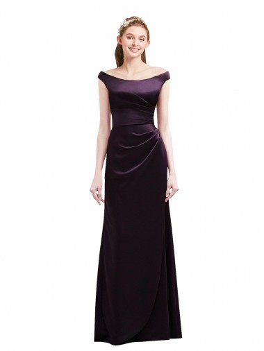 Cheap Off The Shoulder Long Satin Bridesmaid Dress with Asymmetrical Pleated Bodice Perth