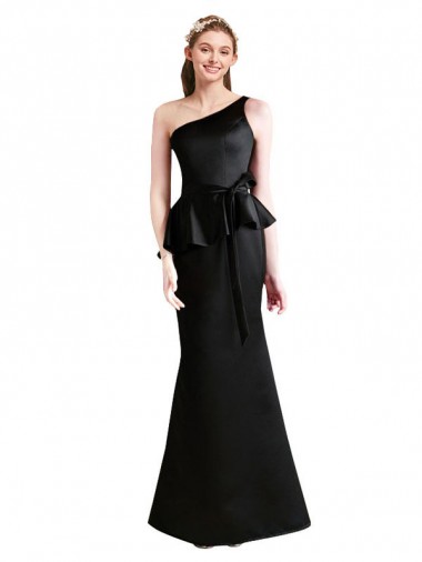 Cheap Long One Shoulder Satin Bridesmaid Dress with Bow Ties Perth