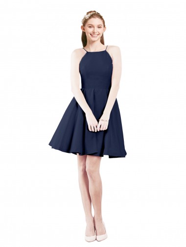 Cheap Halter Neck Short Knee Length Satin Cocktail Bridesmaid Dress Perth