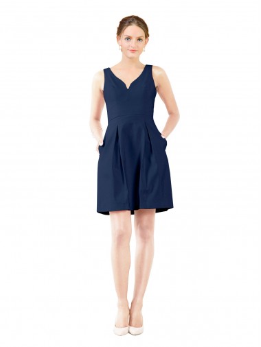 Cheap V-Neck A-Line Satin Cocktail Bridesmaid Dress with Pockets Perth