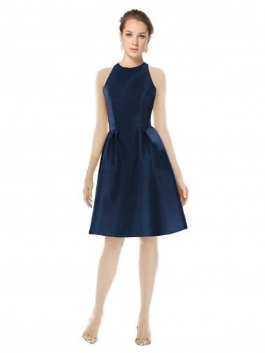 Cheap Short Halter Cocktail Length Luxe Satin Cocktail Bridesmaid Dress Perth