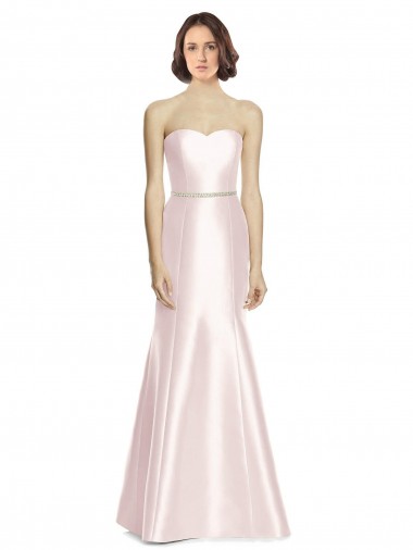 Cheap Long Sweetheart Satin Bridesmaid Dress with Slim Beaded Sash Perth