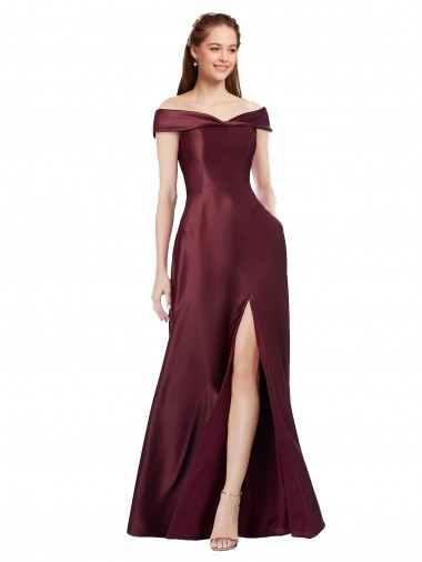 Cheap Long Off the Shoulder Formal Satin Bridesmaid Dress / Prom Dress with Thigh-high Slit Perth